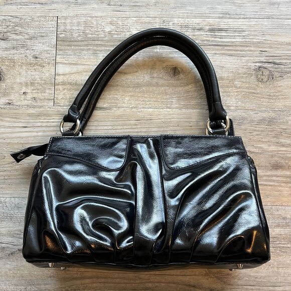 Miche Purse Black Shell Patent Leather Vintage 90s Grunge Y2K Shoulder Bag - Picture 2 of 11